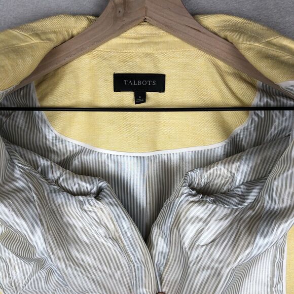 TALBOTS 100% Linen Blazer Women’s‎ Sz 4 Yellow 1 Button Lined Jacket Career - Picture 9 of 12